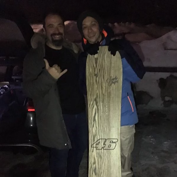 sandy shapes snowboard customized for Valentino rossi with number 46